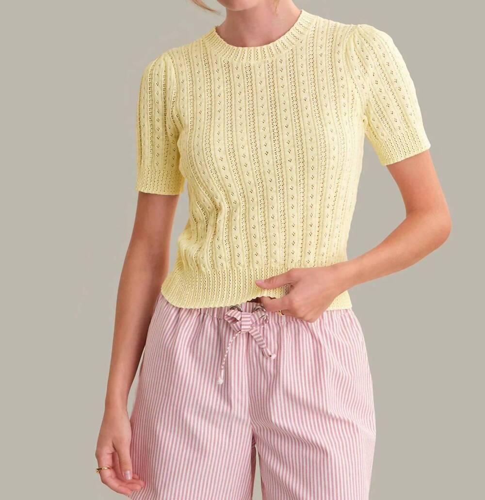 NEW 525 AMERICA harper pointelle puff sleeve pullover in lemon icing